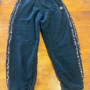 Adidas womens black sweatpants with leopard stripes